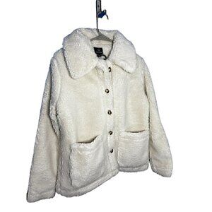 Threadbare BY ASOS Sherpa-Lined Button-Up White Fleece Jacket With Large Pockets
